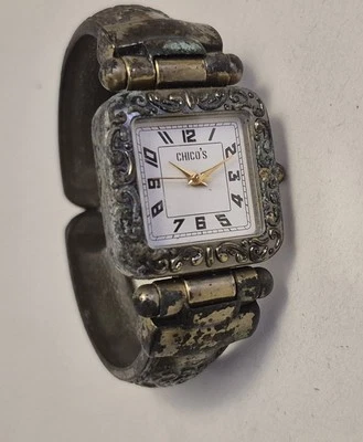 Chicos Watch Women Silver Tone White Square Dial Hinged Cuff Band - Image 1 of 4