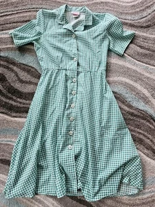 Vintage House Dress 70s 80s Green Plaid Cute Size 8 Petite California Looks - Picture 1 of 5