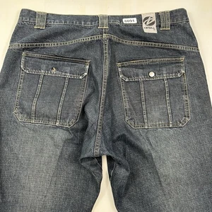 VTG Y2K Drill Jeans Men Actual 37x34 Baggy Dark Wash Wide Leg High Rise Pants - Picture 1 of 14