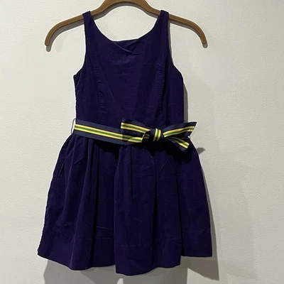 Polo Ralph Lauren Girls Dress Size 8 violet Purple Corduroy Belted Preppy Bow - Image 1 of 4