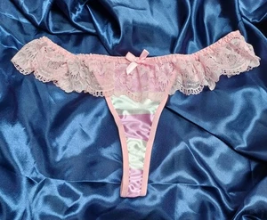 Sexy Pink Candy Stripe Satin G String Thong Panties CD TV Sissy Knickers S 8-10 - Picture 1 of 2