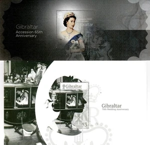 Hojas Gibraltar 2017 65 y 70 años Reina E II Adhesión y Boda -sin s/h EE. UU. - Imagen 1 de 1