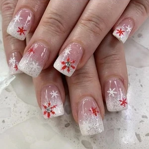 24Pcs Christmas Press on Nails Short 0.04 Fl Oz (Pack of 24), Multicolor  - Picture 1 of 7