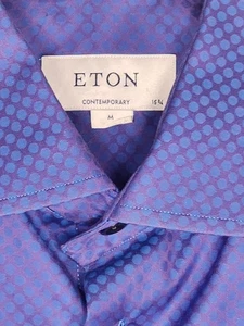 Camisa de vestir Eton corte contemporáneo para hombre M (151/4) púrpura azul lunares geométricos larga - Imagen 1 de 7
