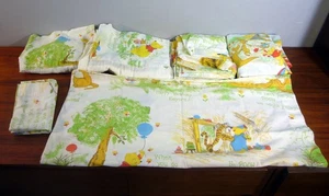 6 Piece Winnie the Pooh Vintage Crib Toddler Sheet Fitted Flat Pillowcase Sears - Picture 1 of 8