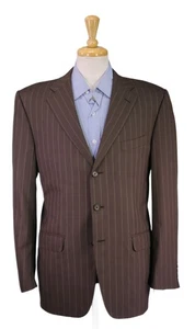Corneliani Brown Chalkstripe Pinstripe Super 150's Wool Suit Blazer 40R - Picture 1 of 11
