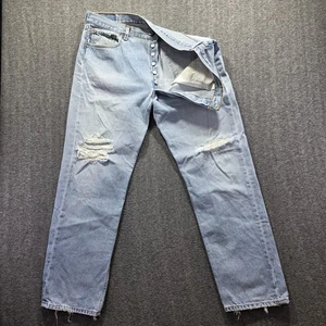Vintage Levis 501 Jeans Mens 38x32 Light Wash Distressed Ripped Denim 90s - Picture 1 of 11