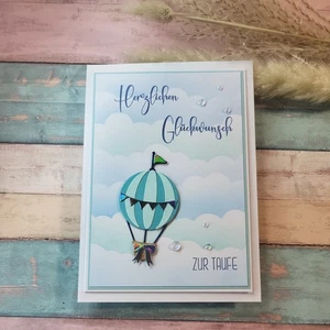 Glückwunschkarte zur Taufe für Kinder Taufkarten, Handarbeit, 3D, Mint blau  - Bild 1 von 3