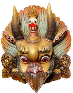 QT S Hand Crafted Wooden Garuda Hindu and Buddhists Asian Mask Tibetan Nepal ... - Picture 1 of 4