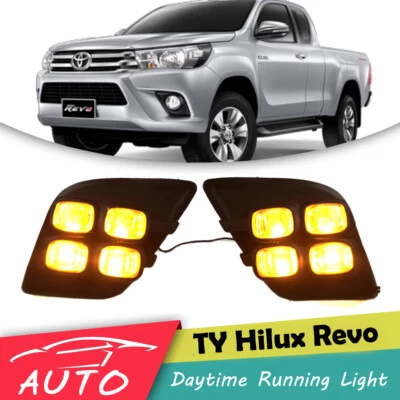 DRL FOR TOYOTA HILUX REVO 2015 16 LED DAY RUNNING LIGHT FOG LAMP BEZEL WITH TURN - Image 1 of 4