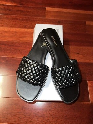 Sandalia negra plana banda trenzada deslizable Nine West Galof3 nueva con caja talla 9,5 M Foto 1 de 4