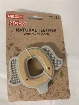 Nuby Natural Wood And Silicone Elephant Teether BPA Free 3 Months - Image 1 of 2