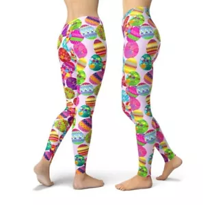 Happy Easter Day Bunny Eggs Yoga Pants High Waisted Leggings Athletic Pants - Picture 1 of 2