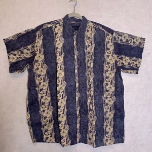 Harbor Bay Shirt Mens 2X Button Down Hawiian Blue White Flower Stripe SS - Picture 1 of 10