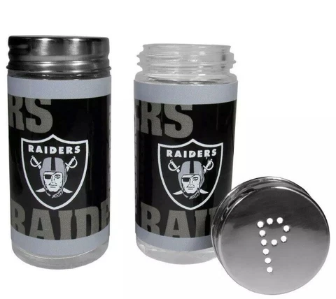 Las Vegas Raiders Glass Salt and Pepper Shakers [NEW] NFL Tailgate Kitchen Cook Cover