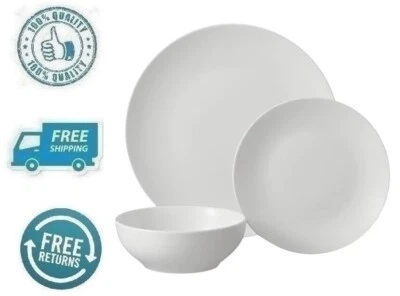 New White Round Dinnerware Dinner Salad Plate Rice Cereal Soup Bowl 12pc Set - Image 1 of 4