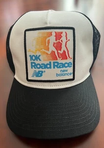 New Balance Lifestyle Trucker Cap Hat 10k Road Race Snapback Black Mesh White - Picture 1 of 6