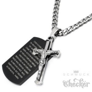 Cruz de acero inoxidable DogTag oración Jesús santo plata negro cadena blindada collar - Imagen 1 de 4