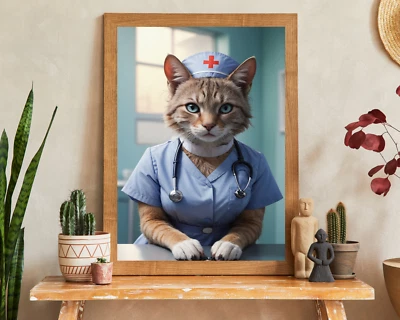 Retrato de gato enfermera, retrato de animal, retrato de animal realista, arte de pared de animales Foto 1 de 3