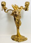 Antique Art Nouveau French Candelabra Gold Plated Bronze Woman CLAUDE BONNEFOND