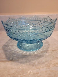 EAPG Glass Bowl Blue With Daisy And Button Crossbar Pattern - Picture 1 of 6