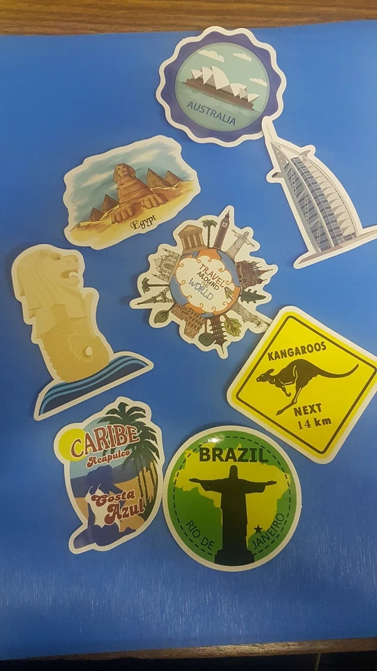 8 of fun travel country style Themed Stickers For Laptop, Suitcase Folder Etc - Image 1 of 1