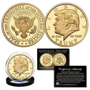 Donald Trump 45th President Liberty PROOF Golden Tribute Large 39mm Coin - 1 OZ - Picture 1 of 3