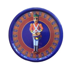 Vintage Tin Empty Box Container Man With Drum Colombia 8 1/2” Dia - Picture 1 of 11