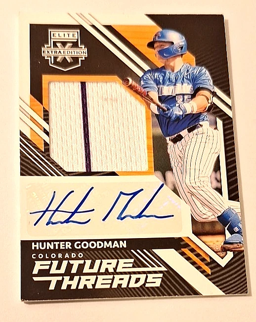 2021 Elite Extra Edition Future Threads #FTS-HG Hunter Goodman Rc Auto Jersey - Image 1 of 2