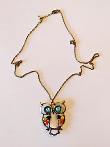 Retro Antique Gold Owl Chain Necklace 24" with 2" extender Colorful Gems #22343 - Picture 1 of 4