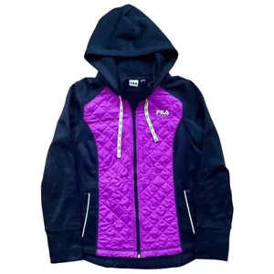 Fila Track Jacket Padded Purple Black Women’s Medium Full Zip Up Hooded - Picture 1 of 5