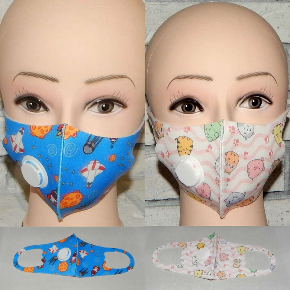 LOT OF 2 GIRLS BOYS KITTY CATS & ROCKETS AIR VENT WASHABLE FACE MASK INDIANA - Image 1 of 1