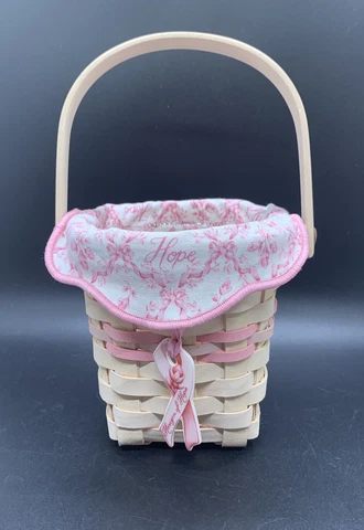 Longaberger 2002 Breast Cancer Awareness Hope Basket Combo W/Liner & Ceramic Pin Cover