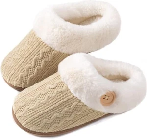 Womens Fuzzy Knit Fleece Lined Slippers Memory Foam Indoor Outdoor Shoes Size 10 - Picture 1 of 5