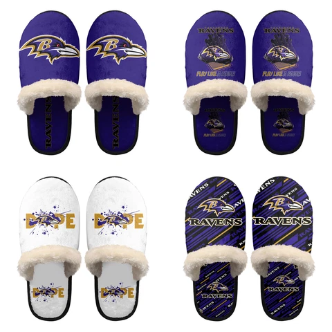 Baltimore Ravens Mens Womens Plush Slippers Warm Anti-slip Bedroom House Shoes Cover