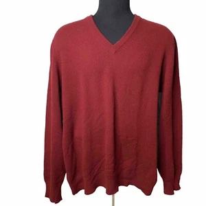 Mens Brooks Brothers Red 100% Cashmere V Neck Sweater XL Scotland - Picture 1 of 5