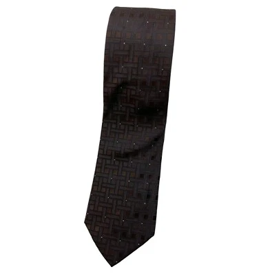 HUGO BOSS Silk Tie ITALY Brown White Geometric W:3.7" EUC - Image 1 of 4