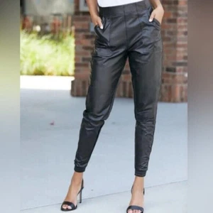 NWT SPANX Leather Like Jogger Black Pull On Pants 20283R Size XS/TP - Picture 1 of 9