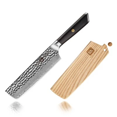 Klaus Meyer Spada Damascus Steel 6.3 inch Nakiri Knife with Wood Sheath