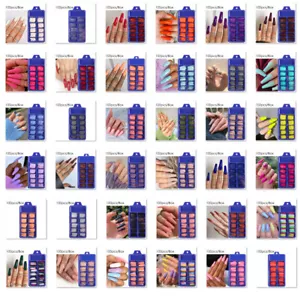 CANNI 100pcs Long Coffin False Full Cover Fake Nail Extension Acrylic Nail Tips - Picture 1 of 42