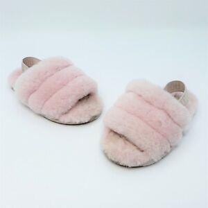 UGG Fluffy Yeah Slides Seashell Pink Sheepskin Slippers Size 11 Toddler 1098579T