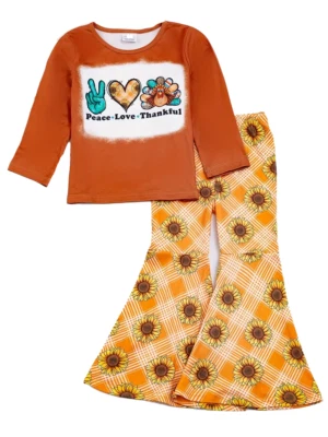 Nuevo conjunto de pantalones de campana de acción de gracias para niñas talla 7-8 girasoles manga larga Foto 1 de 4