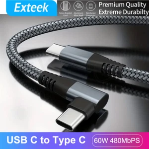 Angle USB Type C to USB-C Cable FOR QC3.0 60W PD Fast Charge Charging Data Cord - Picture 1 of 12