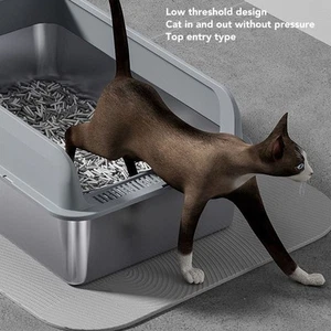 Caja de arena para gatitos de acero inoxidable para mascotas - Imagen 1 de 21