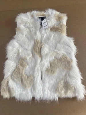 Chaleco de piel sintética INC International Concepts frente abierto tejido trasero negro M/L nuevo Foto 1 de 3