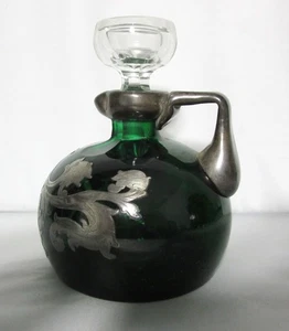 Antique Victorian-Era BOHEMIAN Art Glass Decanter, Sterling Overlay, circa 1880 - Picture 1 of 8