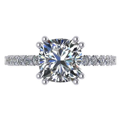 Platinum Plated Silver 3 CTW Cushion Cut Zirconia Solitaire Ring - 8MM Size 5.5 - Image 1 of 4