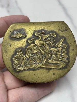 VTG Brass Snuff Or Insense Box With CRANES in Applique Signed Nekrassoff - Image 1 of 4