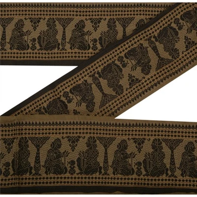 Sanskriti Vintage 1Yd Sari Border 5W Baluchari Woventrim Costura Verde Artesanal Encaje Foto 1 de 4