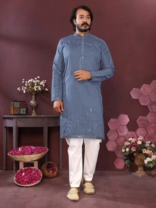 Hombres Kurta Conjunto Paquistaní Kurta Pijama Trajes Indios Boda Fiesta Novio Sherwani - Imagen 1 de 8